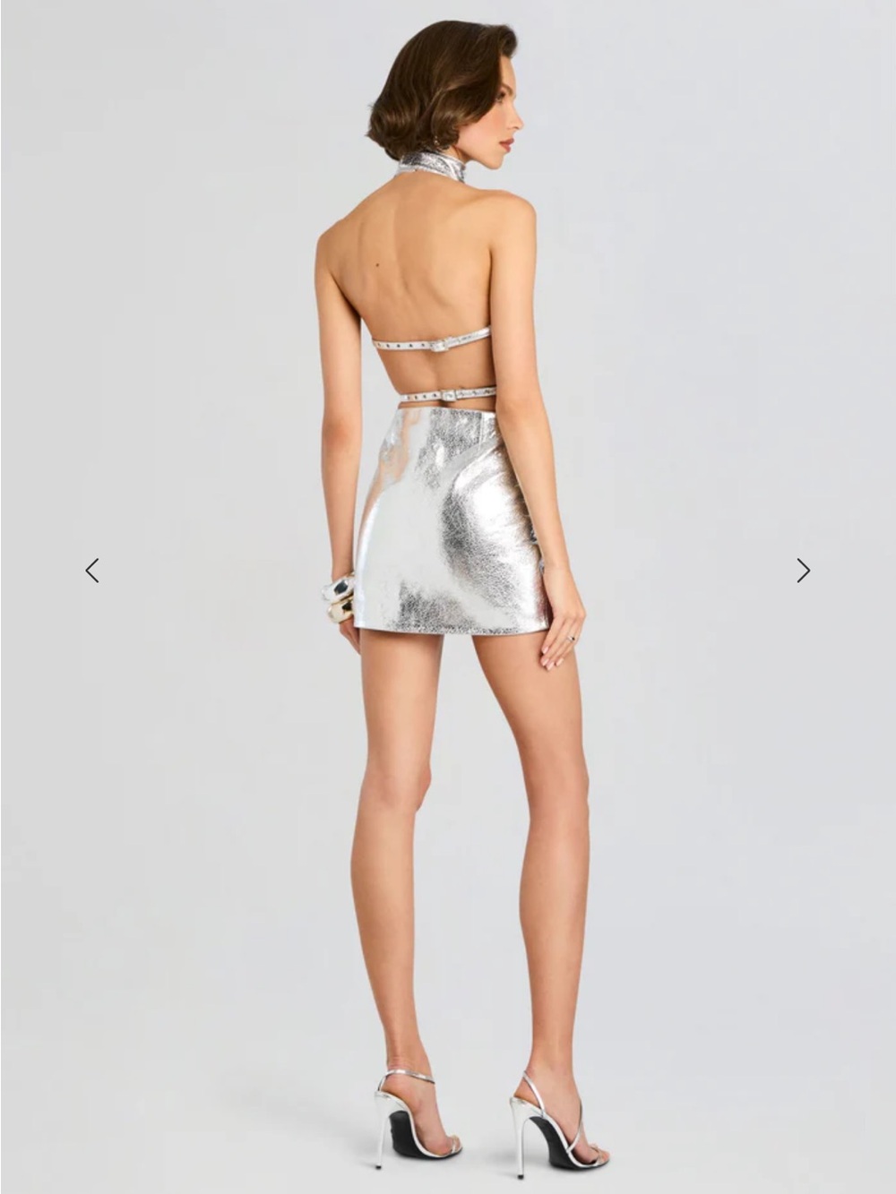 Retrofete Silver Metallic Halter Mini Roxy Dress NWT - Picture 2 of 8